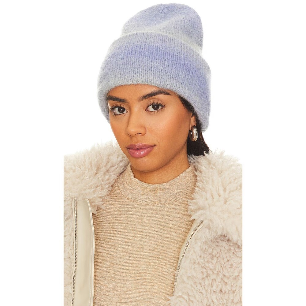 RAG & BONE Hat Womens Purple Ombre Beanie Fuzzy Alpaca Chunky Knit HOLLY $135